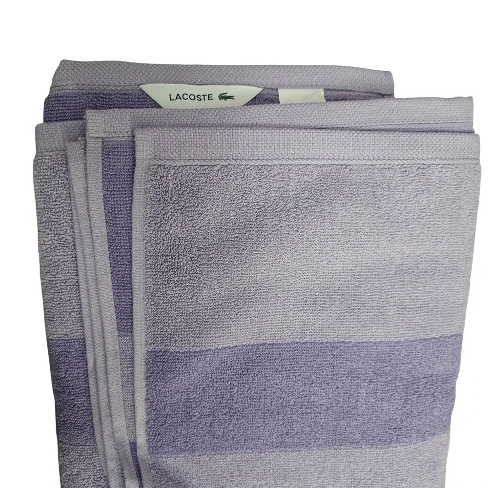 Lacoste Bath Towels Luxury Light Purple Cotton with Crocodile Logo 30 x 52 NWT